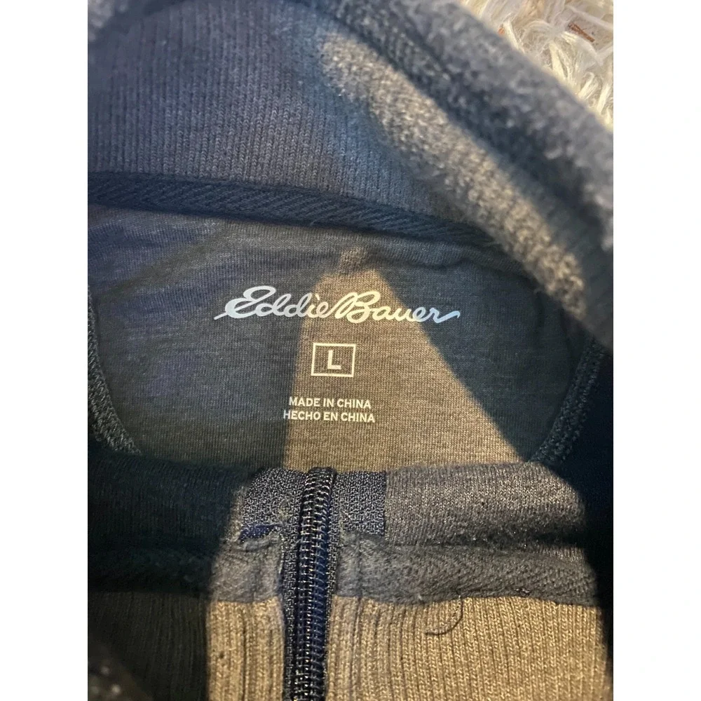 Eddie Bauer Men's Large Gray Quarter Zip‎ Pullover Sweater Fleece Casual Layer